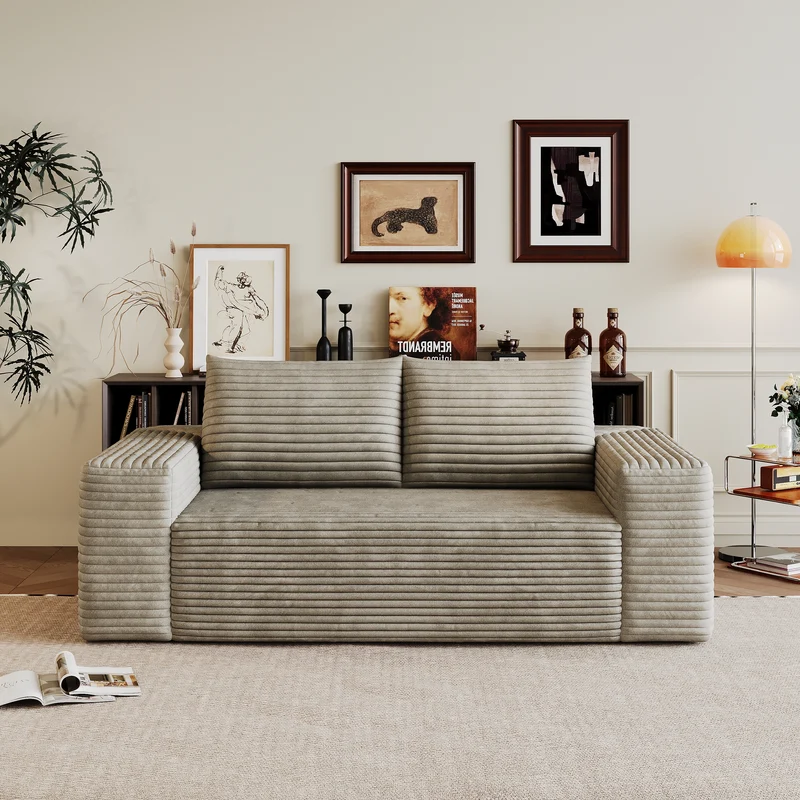 Canapé 2 places loveseat en velours côtelé camel sans montage 180cm MODERNCURTAINART