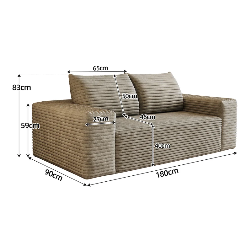 Canapé 2 places loveseat en velours côtelé camel sans montage 180cm MODERNCURTAINART
