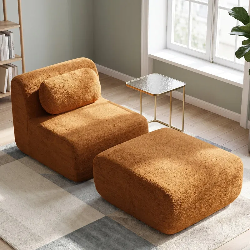 Fauteuil canapé modulable en chenille caramel avec repose-pieds sans montage 177x79cm MODERNPLANTSET