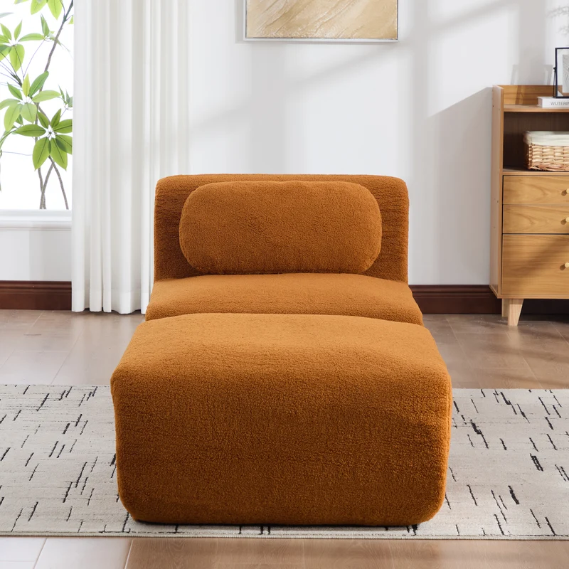 Fauteuil canapé modulable en chenille caramel avec repose-pieds sans montage 177x79cm MODERNPLANTSET