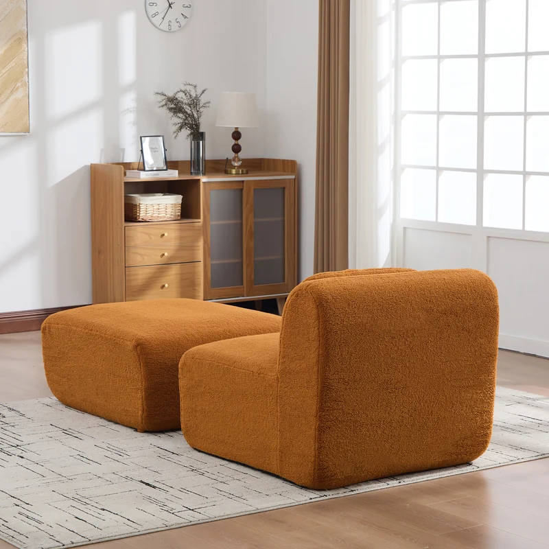 Fauteuil canapé modulable en chenille caramel avec repose-pieds sans montage 177x79cm MODERNPLANTSET