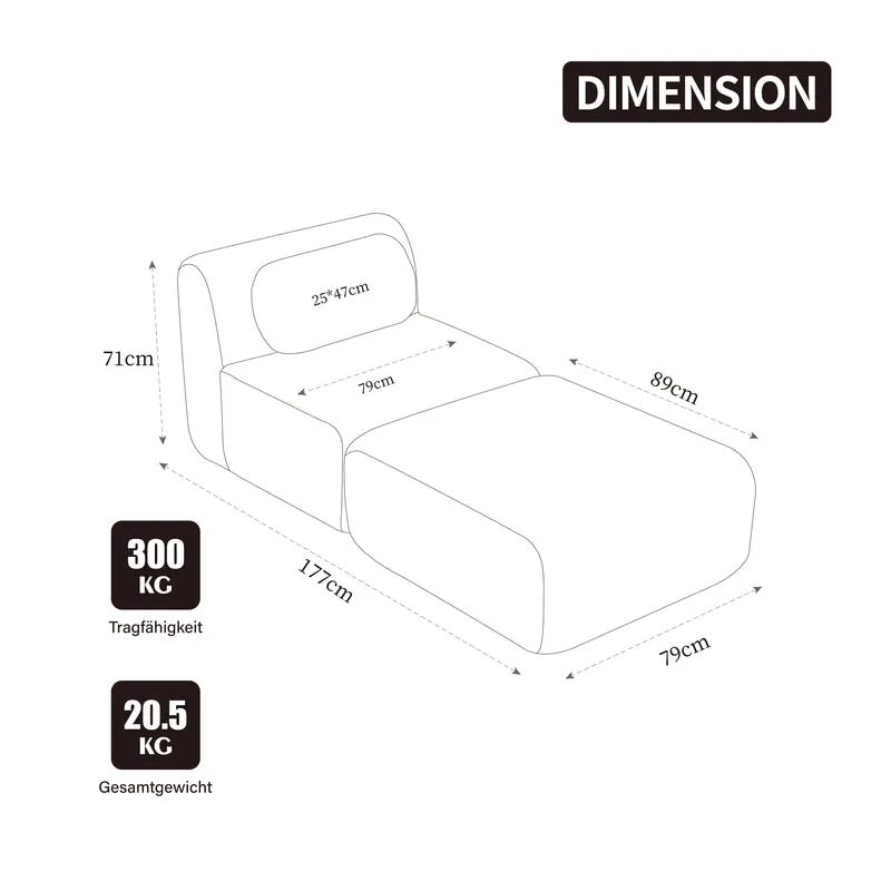 Fauteuil canapé modulable en chenille caramel avec repose-pieds sans montage 177x79cm MODERNPLANTSET