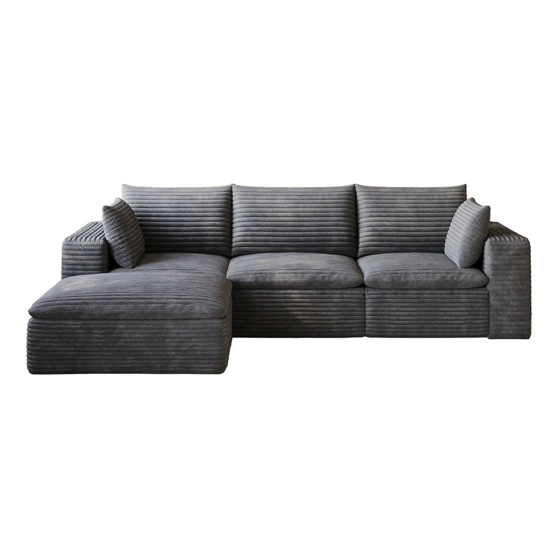 Canapé d'angle modulable 3 places en velours côtelé gris foncé sans montage 260cm MODERNPRIME