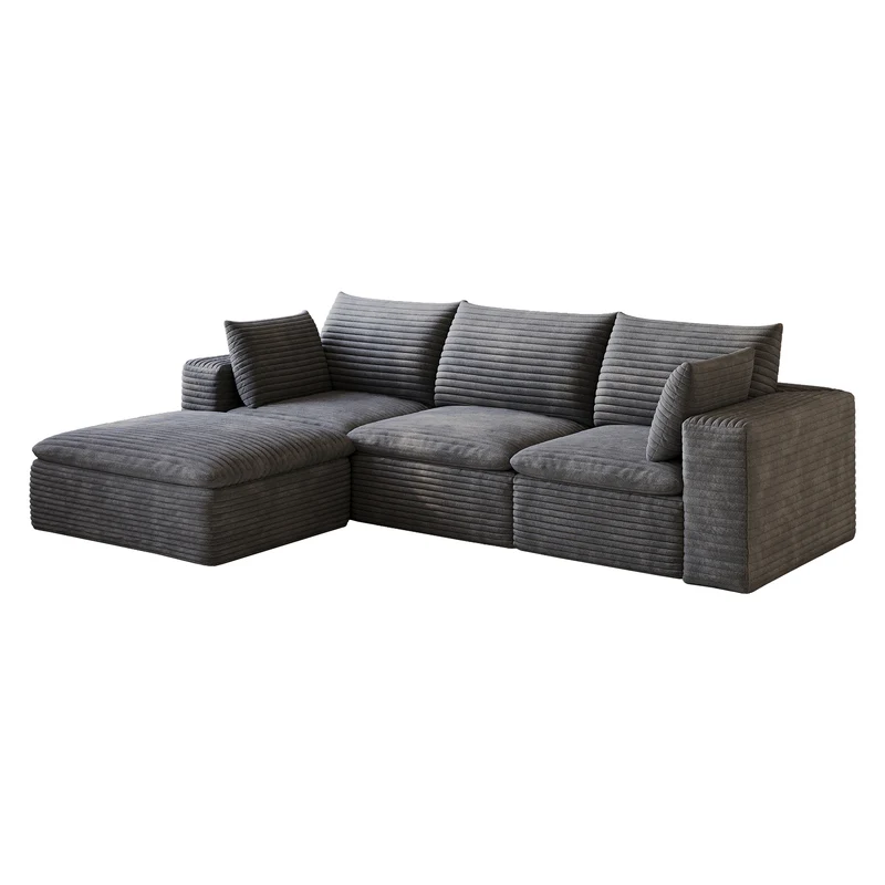 Canapé d'angle modulable 3 places en velours côtelé gris foncé sans montage 260cm MODERNPRIME