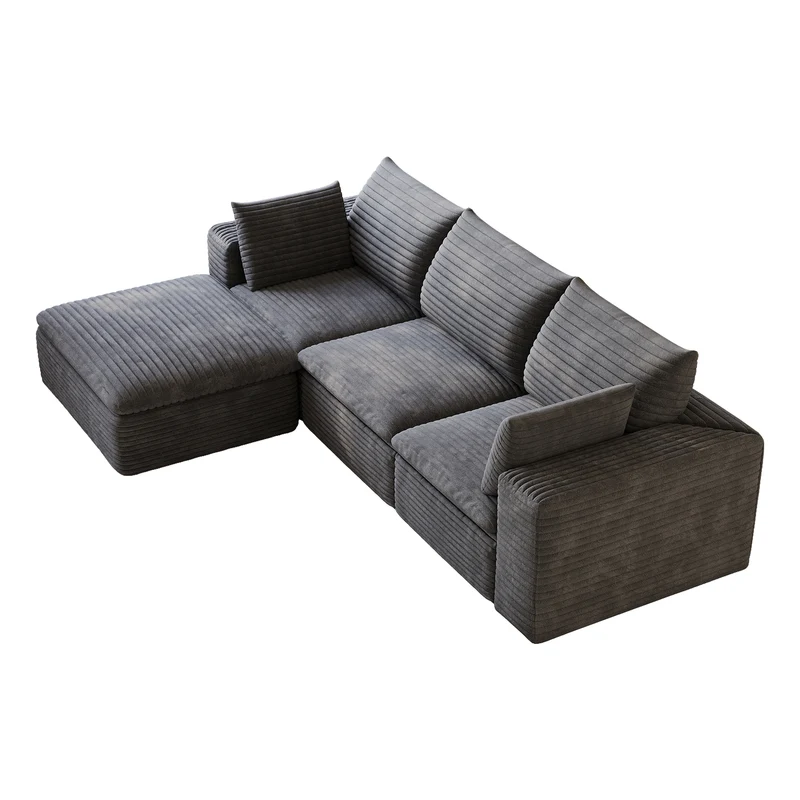 Canapé d'angle modulable 3 places en velours côtelé gris foncé sans montage 260cm MODERNPRIME