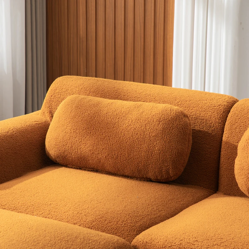 Canapé 2 places modulable en velours côtelé caramel et accoudoirs courbés, sans montage 189x91cm MODERNPLUS