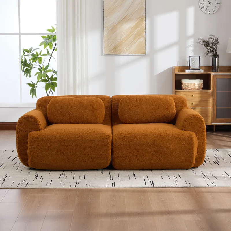 Canapé 2 places modulable en velours côtelé caramel et accoudoirs courbés, sans montage 189x91cm MODERNPLUS