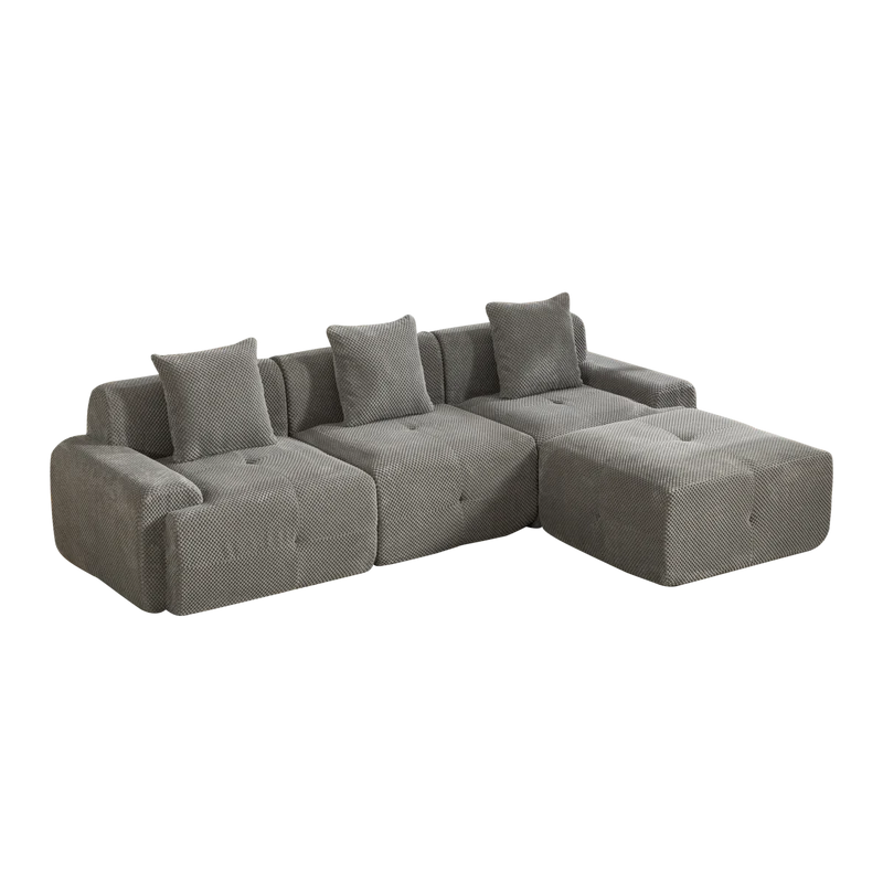 Canapé d'angle modulable 3 places en chenille gris sans montage MODERNFLOOR
