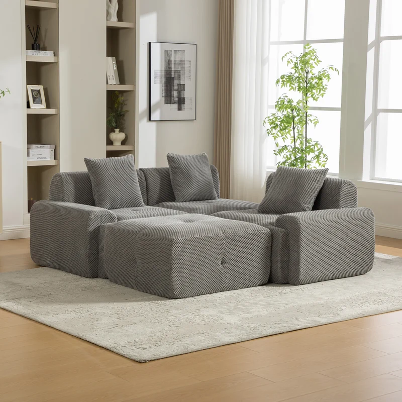 Canapé d'angle modulable 3 places en chenille gris sans montage MODERNFLOOR
