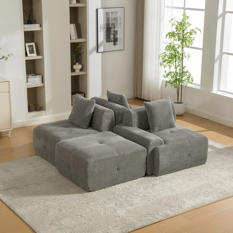 Canapé d'angle modulable 3 places en chenille gris sans montage MODERNFLOOR