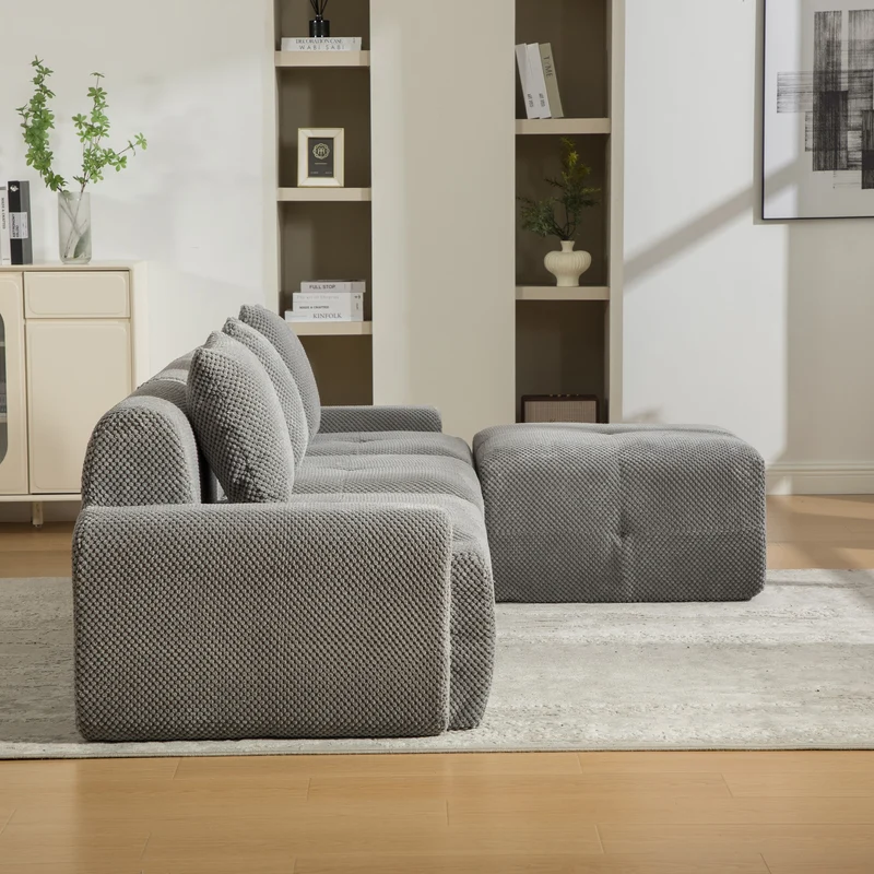 Canapé d'angle modulable 3 places en chenille gris sans montage MODERNFLOOR