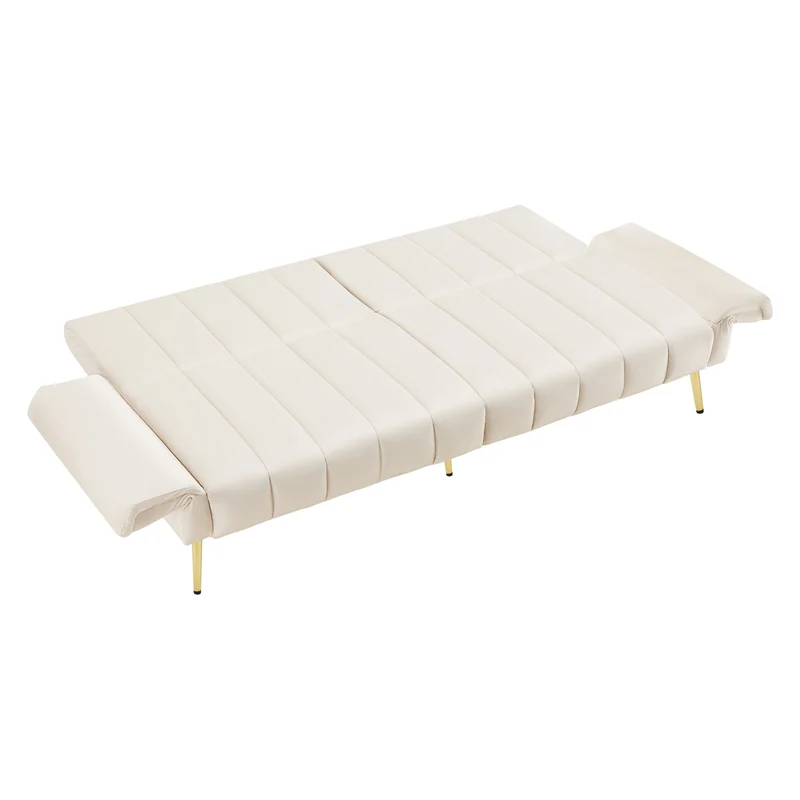 Canapé-lit 3 places convertible en velours beige 5 positions et pieds métal doré 183x76x75cm MODERNSTONEELITE