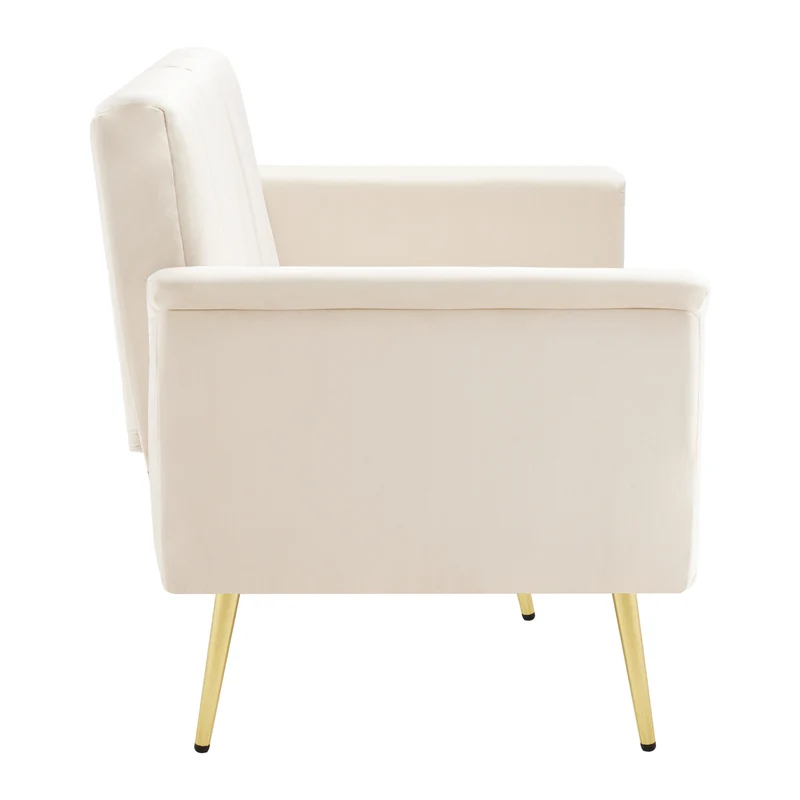 Canapé-lit 3 places convertible en velours beige 5 positions et pieds métal doré 183x76x75cm MODERNSTONEELITE
