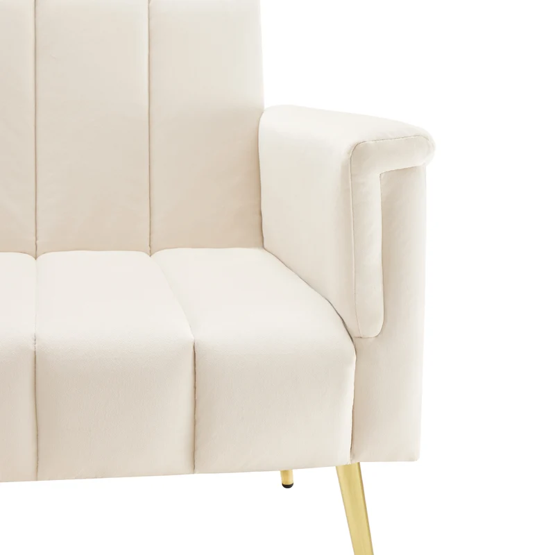 Canapé-lit 3 places convertible en velours beige 5 positions et pieds métal doré 183x76x75cm MODERNSTONEELITE