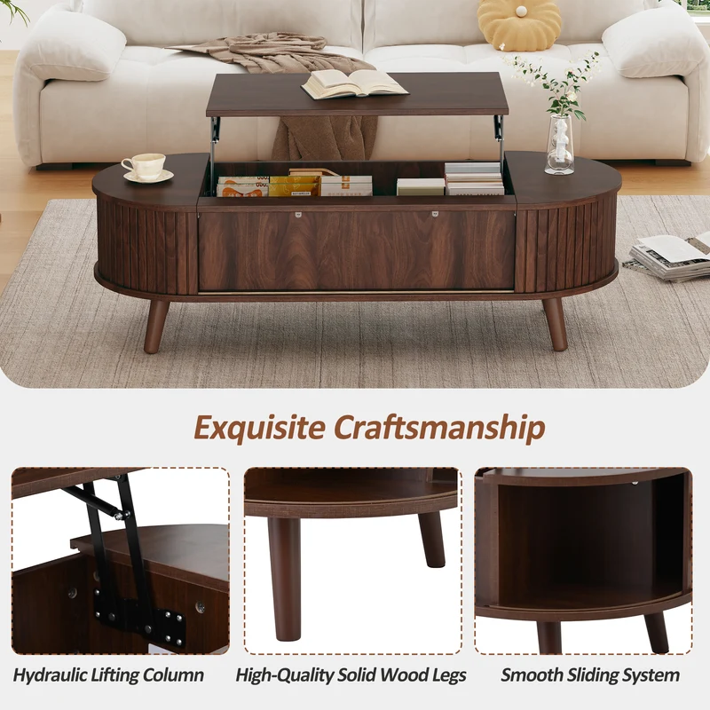 Table basse relevable effet noyer design à lattes 120x50cm MODERNLINE