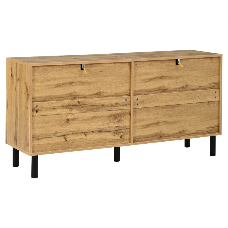 Buffet effet bois et noir motif losange 4 portes 140x40x70cm MODERNCEILINGHOME