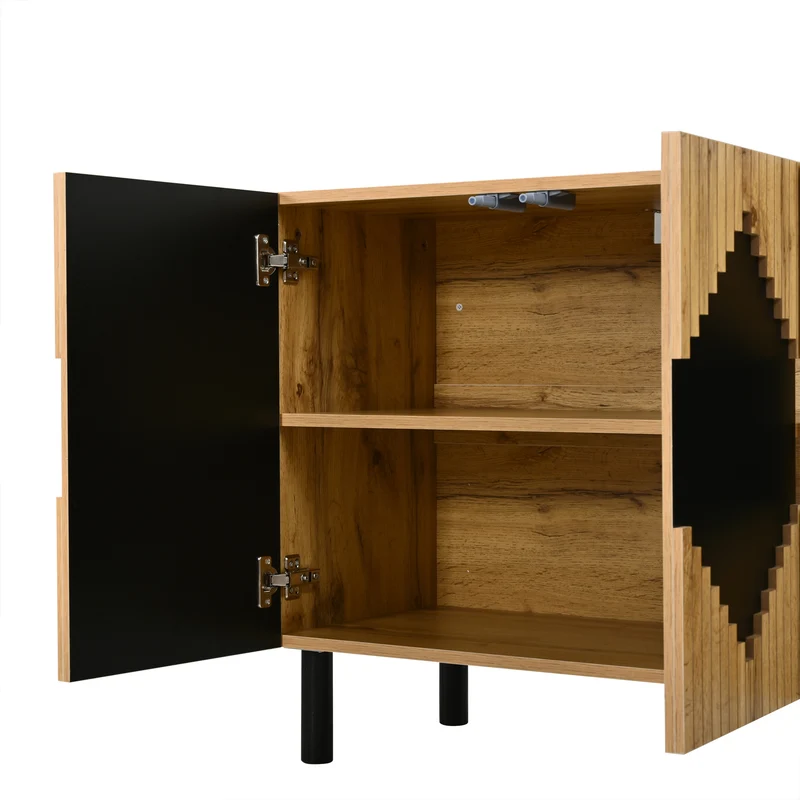 Buffet effet bois et noir motif losange 4 portes 140x40x70cm MODERNCEILINGHOME
