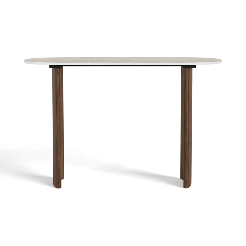 Console VERO céramique aspect travertin et pieds noyer 110cm