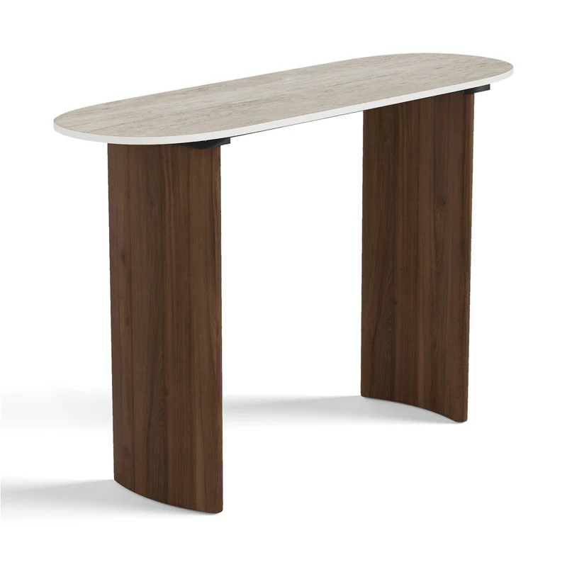 Console VERO céramique aspect travertin et pieds noyer 110cm