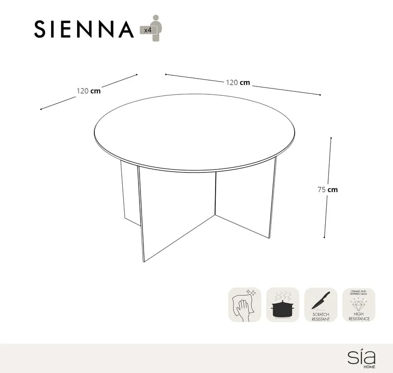 Table à manger SIENNA en verre 120cm