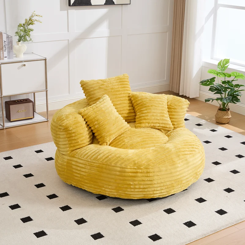 Canapé chauffeuse fauteuil rond en velours côtelé chenille jaune fauteuil lounge LARVALCASE