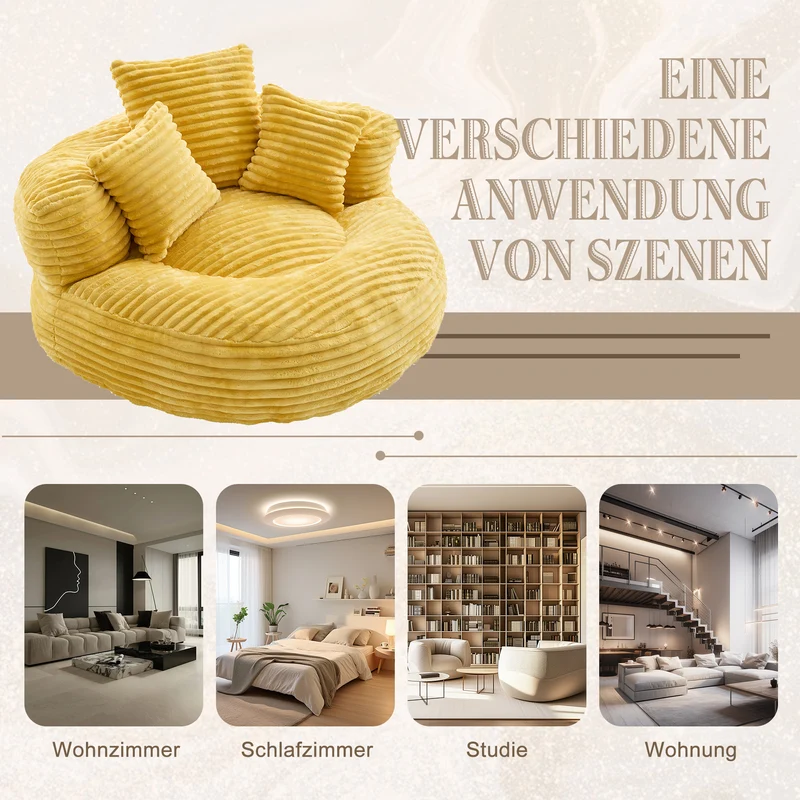 Canapé chauffeuse fauteuil rond en velours côtelé chenille jaune fauteuil lounge LARVALCASE