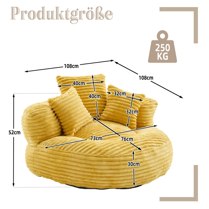 Canapé chauffeuse fauteuil rond en velours côtelé chenille jaune fauteuil lounge LARVALCASE