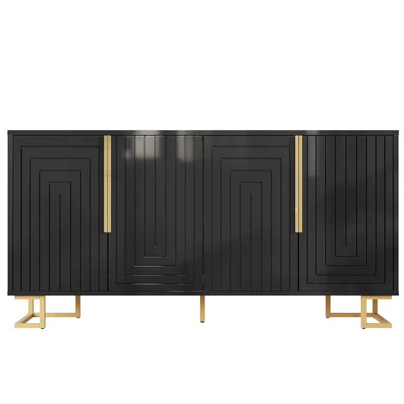 Buffet noir design géométrique détails dorés 152x40x75 cm RIFTSYLTHYN