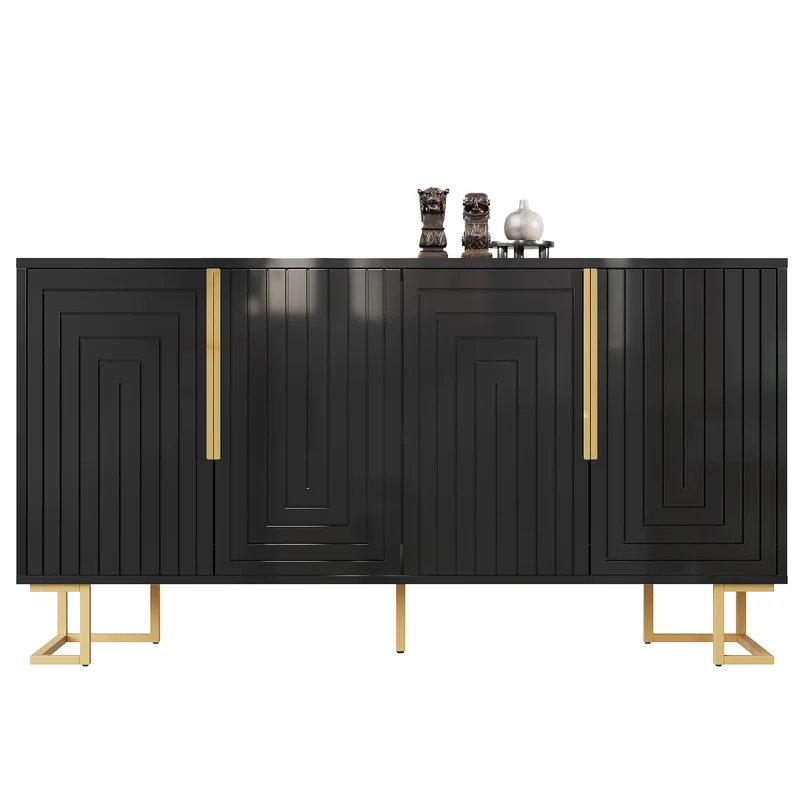 Buffet noir design géométrique détails dorés 152x40x75 cm RIFTSYLTHYN