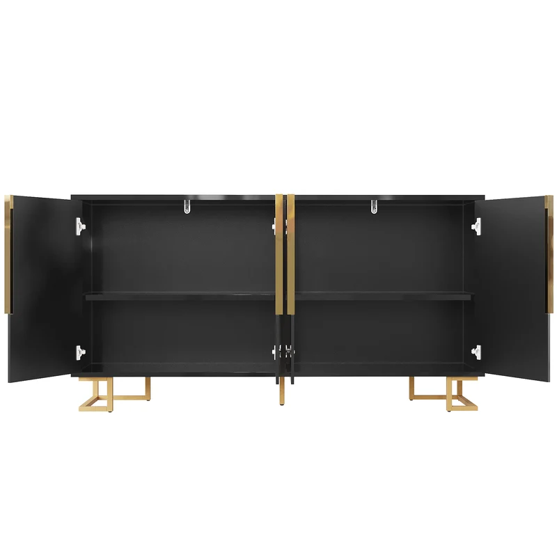 Buffet noir design géométrique détails dorés 152x40x75 cm RIFTSYLTHYN