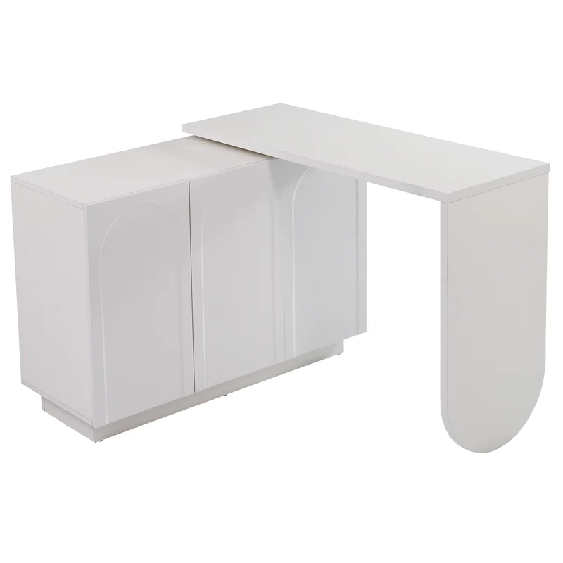 Bureau d'angle table de bar pivotant blanc rangement à arches 110cm RIFTMYRATHOR
