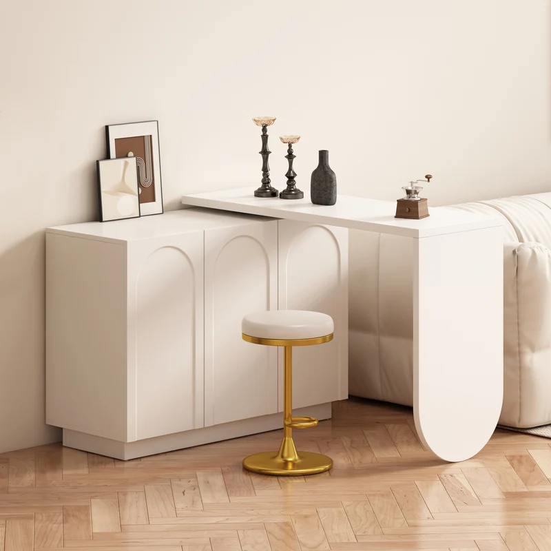 Bureau d'angle table de bar pivotant blanc rangement à arches 110cm RIFTMYRATHOR