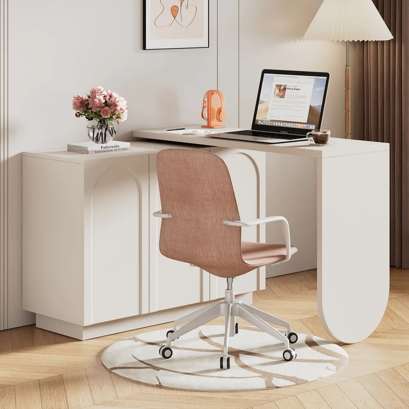 Bureau d'angle table de bar pivotant blanc rangement à arches 110cm RIFTMYRATHOR