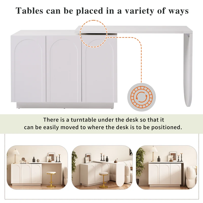 Bureau d'angle table de bar pivotant blanc rangement à arches 110cm RIFTMYRATHOR