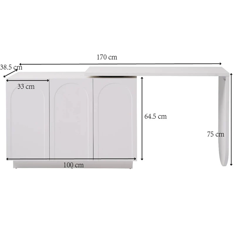 Bureau d'angle table de bar pivotant blanc rangement à arches 110cm RIFTMYRATHOR
