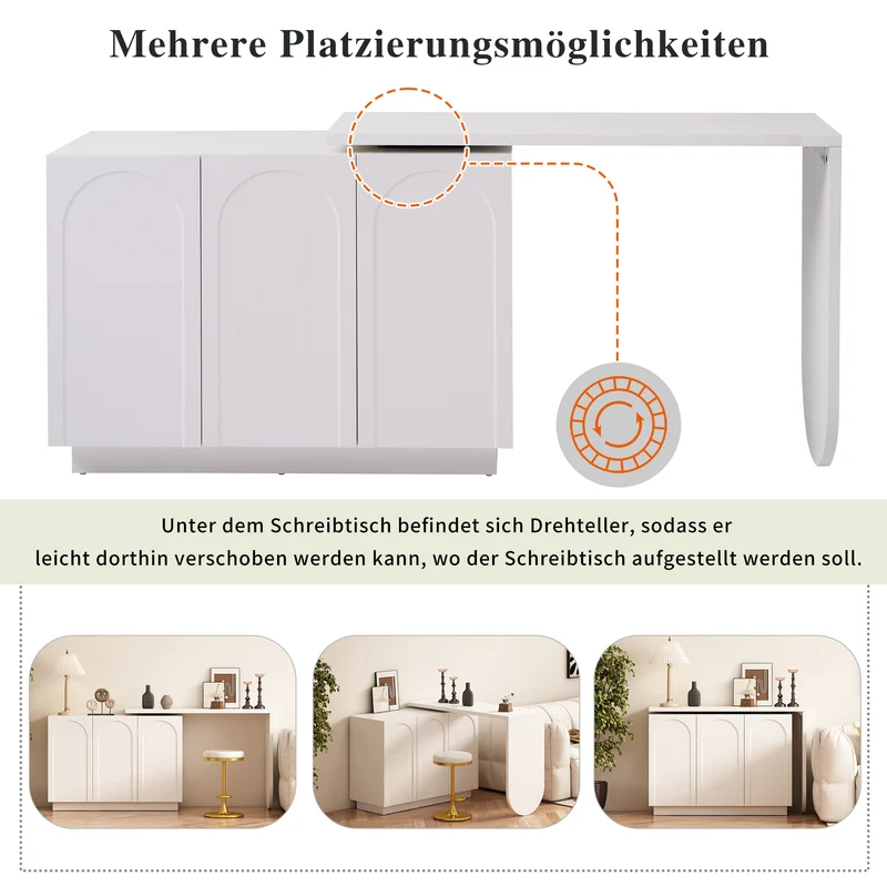 Bureau d'angle table de bar pivotant blanc rangement à arches 110cm RIFTMYRATHOR