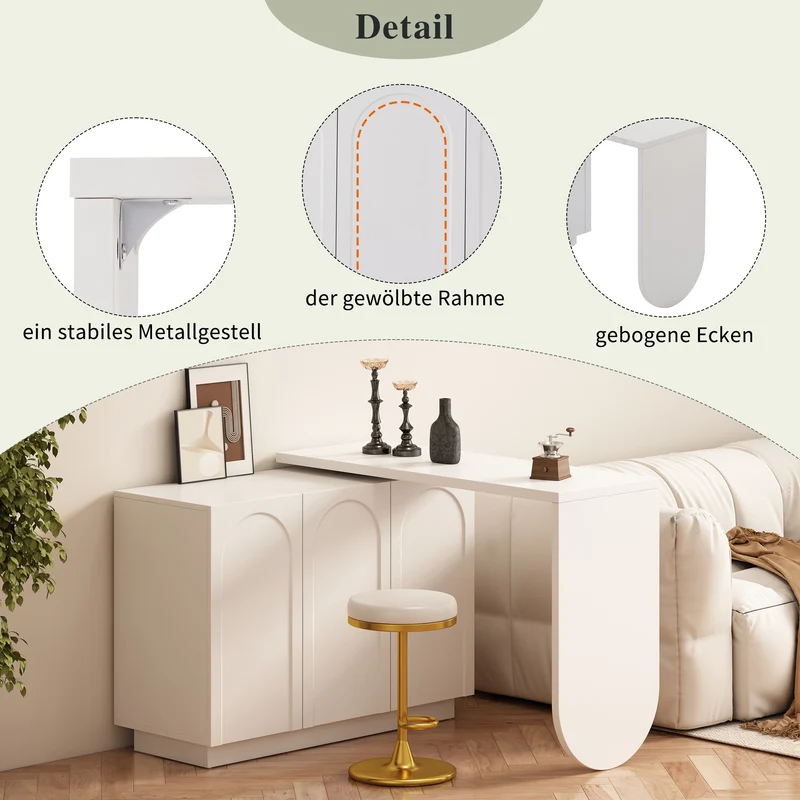 Bureau d'angle table de bar pivotant blanc rangement à arches 110cm RIFTMYRATHOR