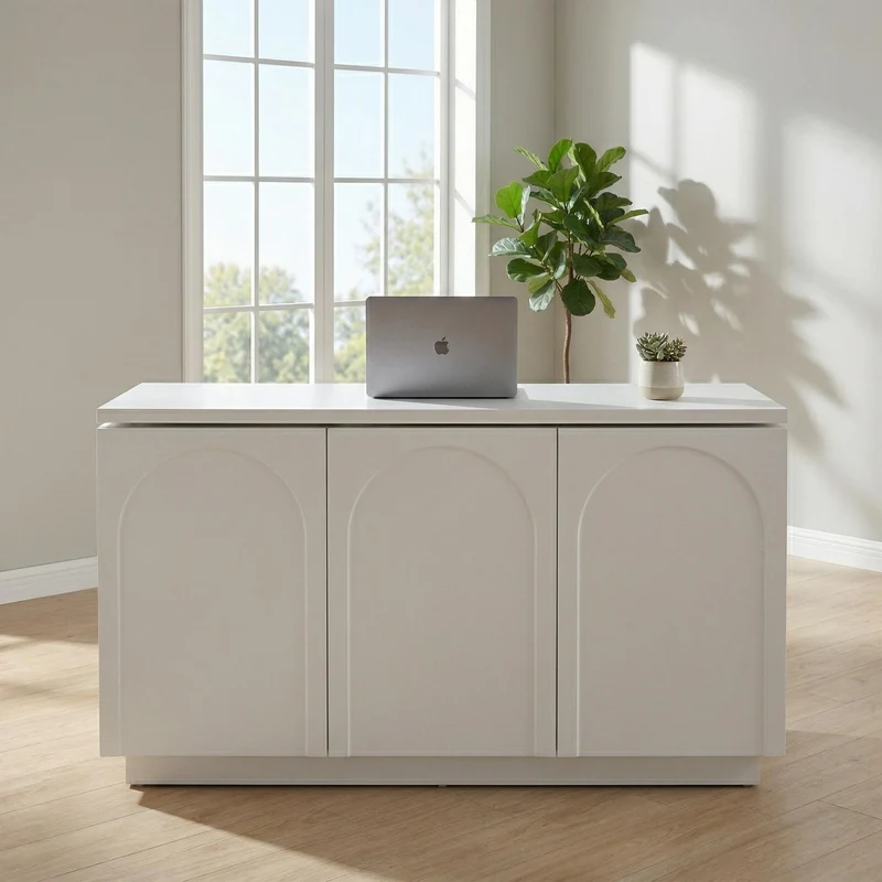 Bureau d'angle table de bar pivotant blanc rangement à arches 110cm RIFTMYRATHOR