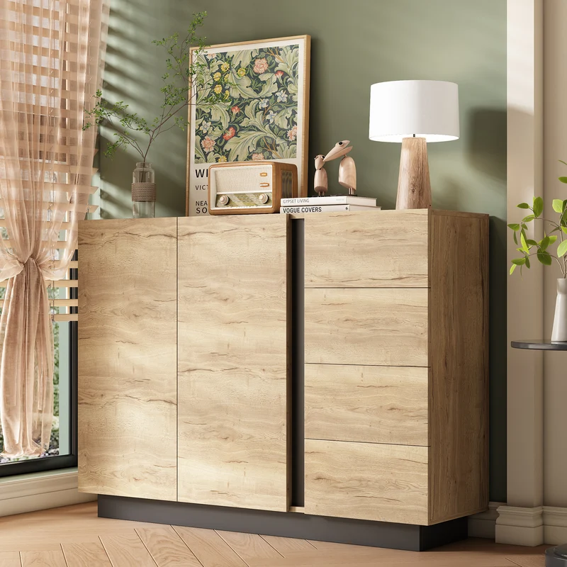 Buffet effet bois 2 portes 4 tiroirs 120x35,5x90,5 cm SOLSTICELRE