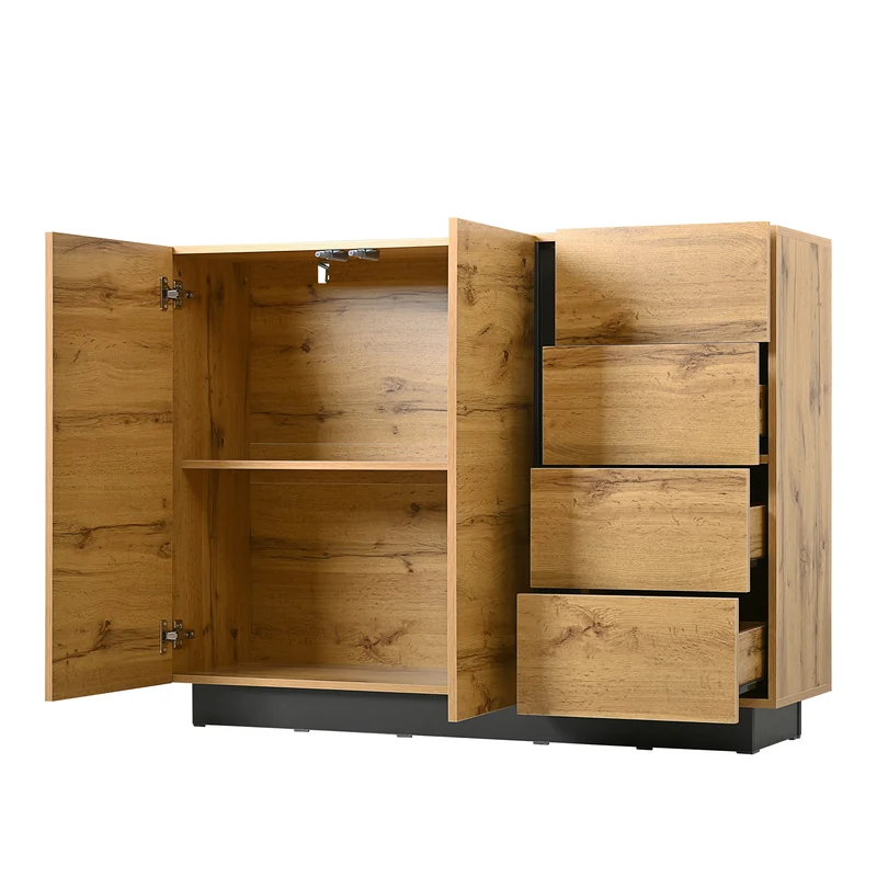 Buffet effet bois 2 portes 4 tiroirs 120x35,5x90,5 cm SOLSTICELRE