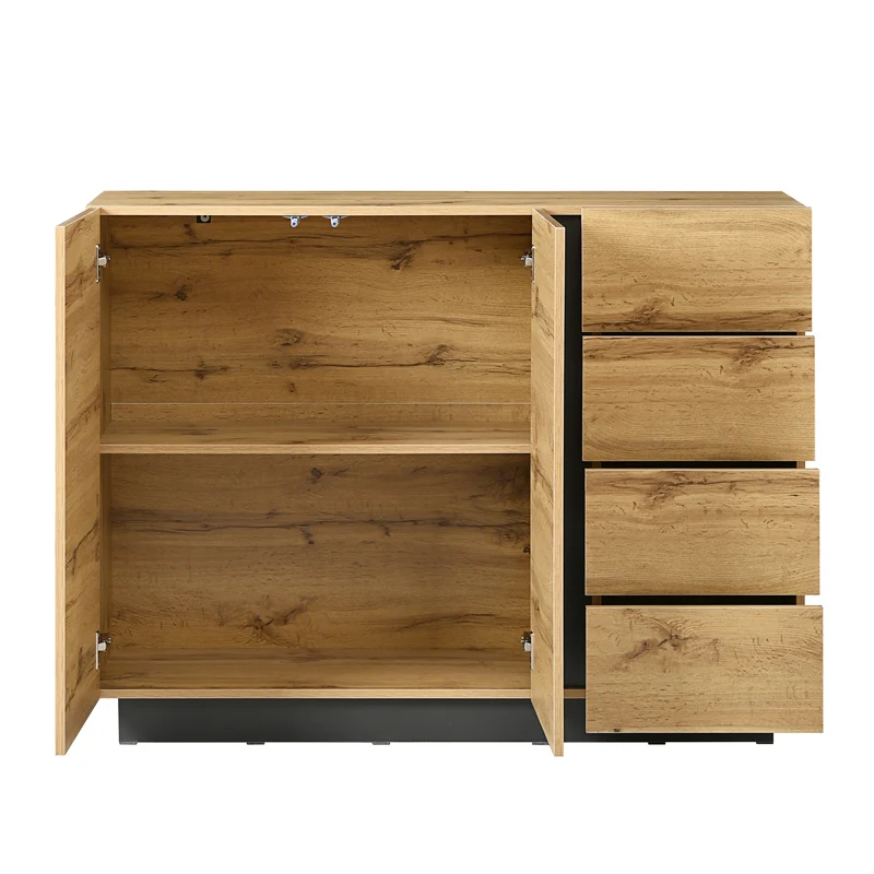 Buffet effet bois 2 portes 4 tiroirs 120x35,5x90,5 cm SOLSTICELRE
