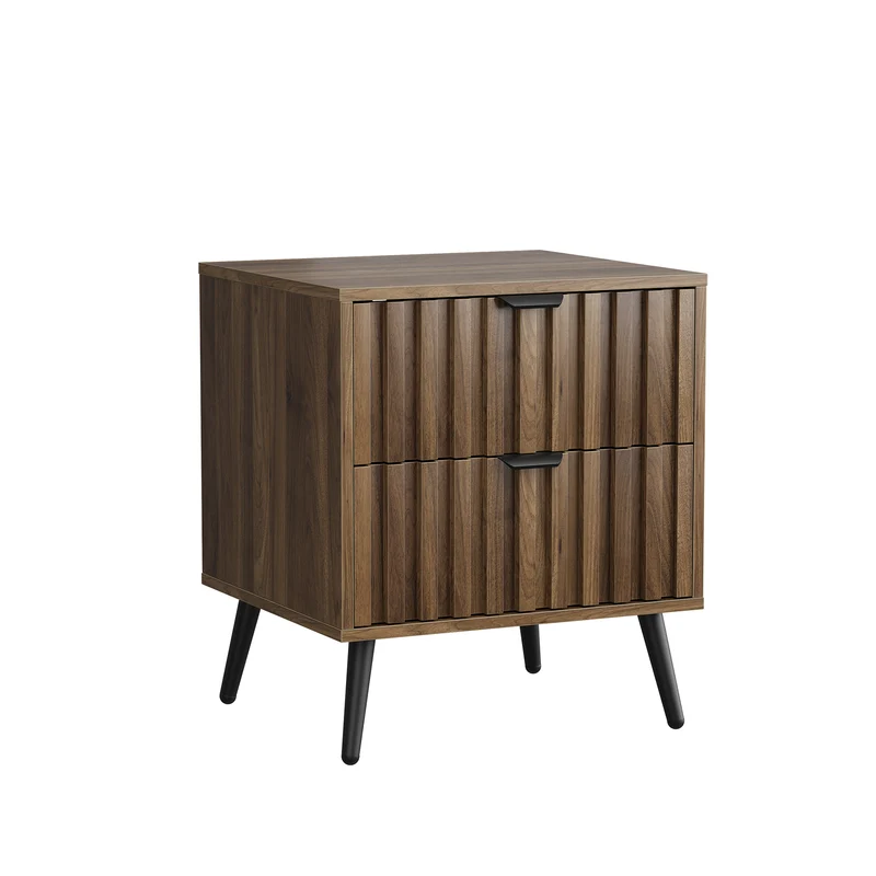 Table de chevet effet noyer 2 tiroirs sculptées 45x40x53cm FOCUSLS