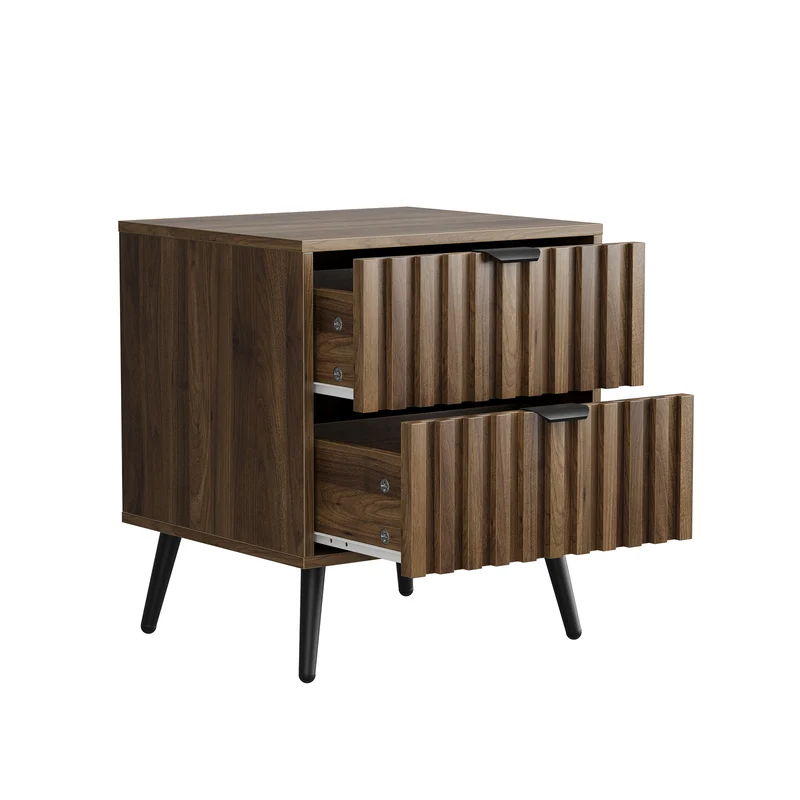 Table de chevet effet noyer 2 tiroirs sculptées 45x40x53cm FOCUSLS