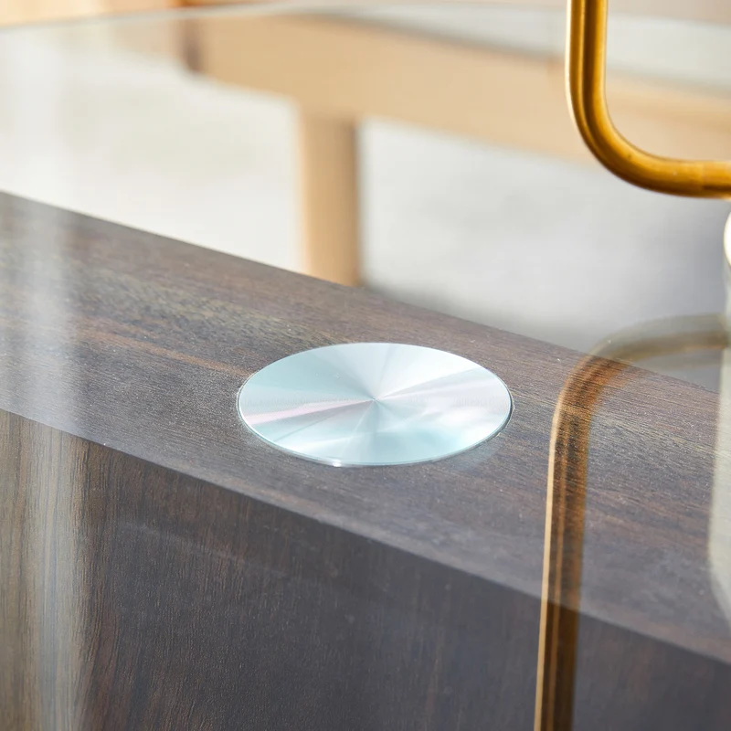 Table basse minimaliste effet noyer 2 verres trempés 90x70x44cm QUANTALAL