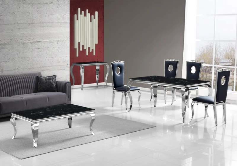 Console d'entrée design marbre noir argent - Neo