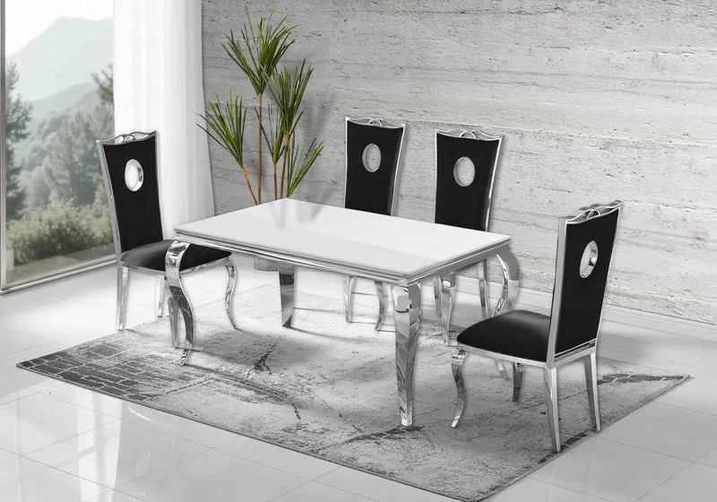 Table à manger rectangulaire verre blanc argent - Neo