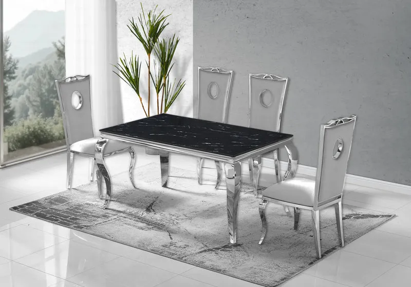 Table à manger rectangulaire marbre noir argent - Neo