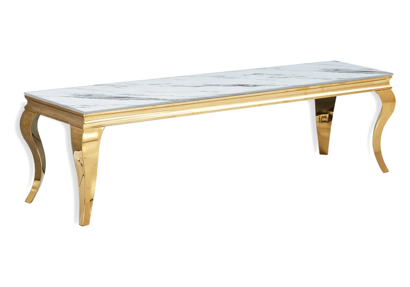 Meuble TV marbre blanc design doré - Neo