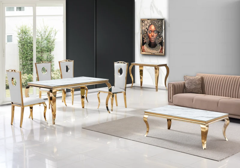 Meuble TV marbre blanc design doré - Neo