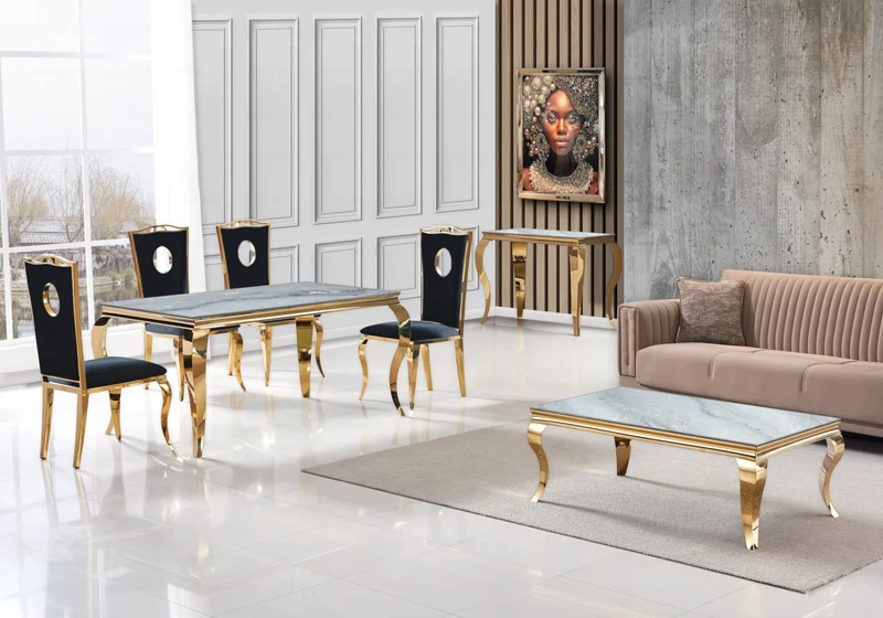 Bout de canapé design marbre gris or - Neo